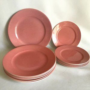 Vintage Set of 12  Ceramic Pink Dishes - Plates